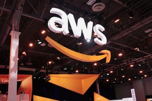 AWS logo on a sign at re:Invent