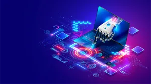 A digital illustration of an AI breaking out of a laptop A digital illustration of an AI breaking out of a laptop