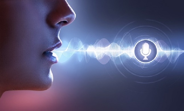 abstract of a women speaking into a voice translator