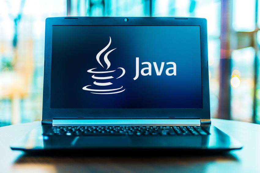  Laptop computer displaying logo of Java, a general-purpose programming language developed by Sun Microsystems