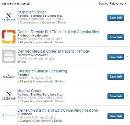 Current LinkedIn job postings asking for ICD-10 skills.