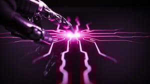 Artificial Intelligence - Robot Hand Touches Screen Artificial Intelligence - Robot Hand Touches Screen