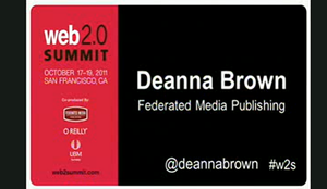 Deanna Brown, CEO of Federated Media, one of the companies hosting Web 2.0 Summit in San Francisco, makes announcement during their High Order Bit