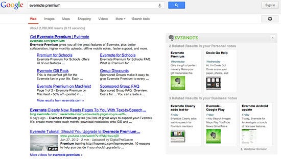 Google Evernote Search