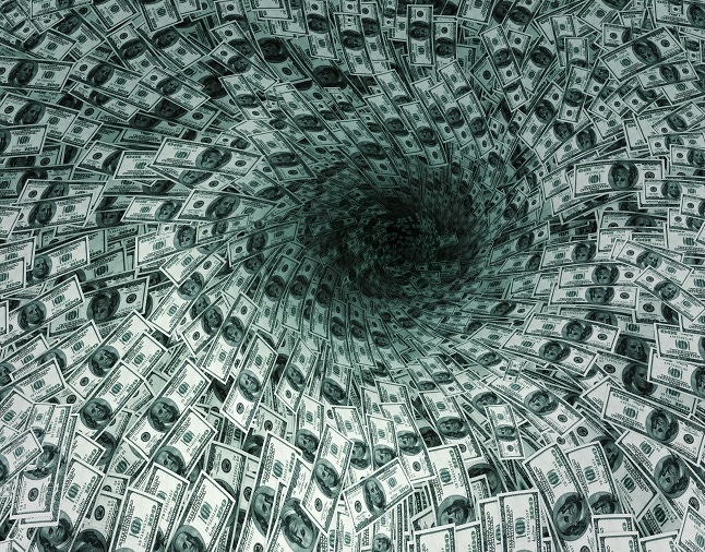 money pit abstract like a black hole with money sinking in