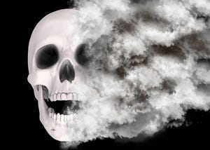 skeleton in a cloud mass