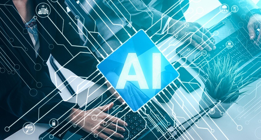 AI Learning and Artificial Intelligence Concept - Icon Graphic Interface showing computer, machine thinking and AI Artificial Intelligence of Digital