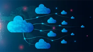 A digital illustration of networked clouds. A digital illustration of networked clouds.