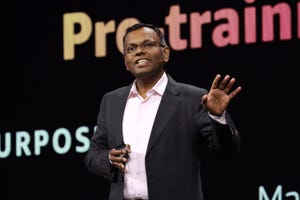 Swami Sivasubramanian, VP of databases, analytics, and machine learning at AWS, delivers his keynote at AWS Summit NYC