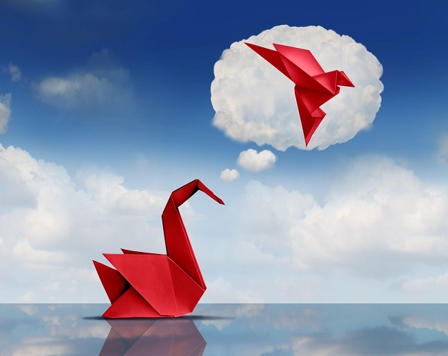 concept or ambition metaphor as a swan origami dreaming of becoming a flying bird as an achievement concept or ambition metaphor as a swan origami dreaming of becoming a flying bird as an achievement