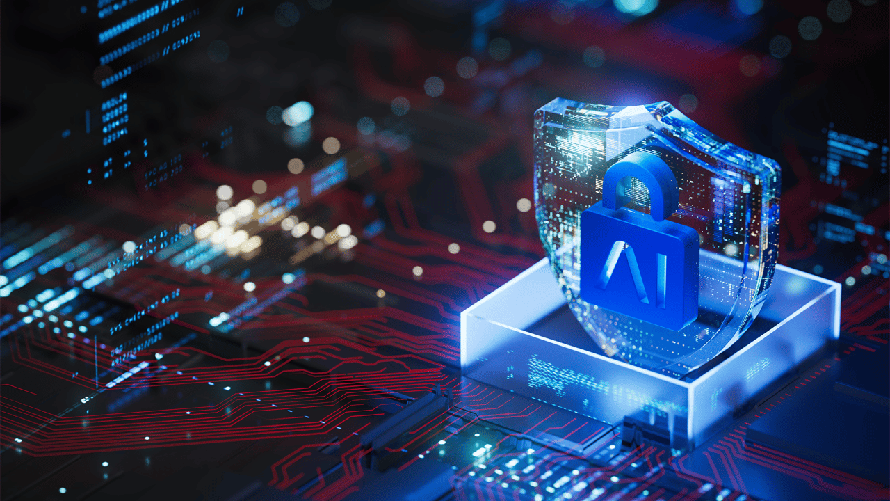 An illustration of a shield that reads 'AI' on a circuit board. An illustration of a shield that reads 'AI' on a circuit board.