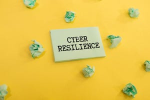 cyber resilienct text on yellow background with crumpled paper strewn about