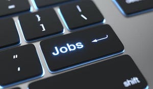 keyboard with an enter key that says "jobs" instead of "Enter"