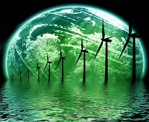 windmills before a green earth
