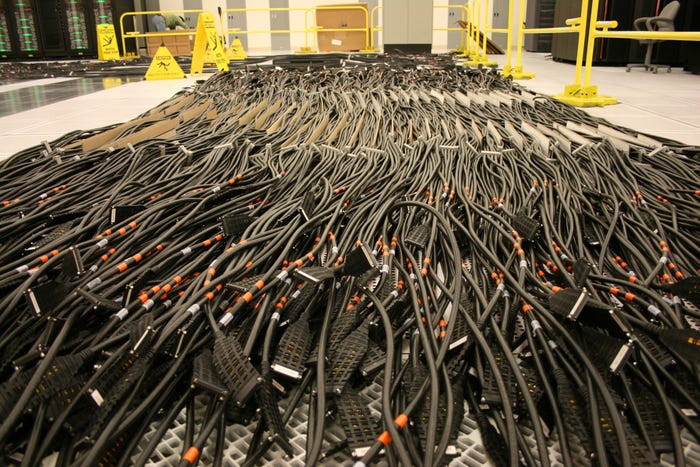 Rivers of cables for the Dawn supercomputer at the at Lawrence Livermore National Laboratory, 2009. Rivers of cables for the Dawn supercomputer at the at Lawrence Livermore National Laboratory, 2009.