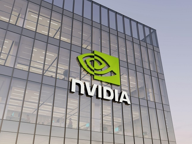 Nvidia Signage Logo on Top of Glass Building.