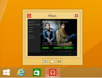 Modern apps are now accessible from the taskbar, and some, such as the Xbox Music app, even integrate controls into a thumbnail preview. (Source: Microsoft)