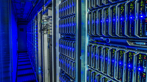 Computer racks in data center. Computer racks in data center.