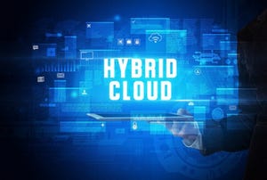 hybrid cloud lettering on a digital background