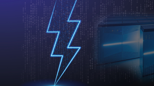 Image of a lightning bolt and supercomputer in a story about Jupiter, Europe's first exascale supercomputer launching in 2024