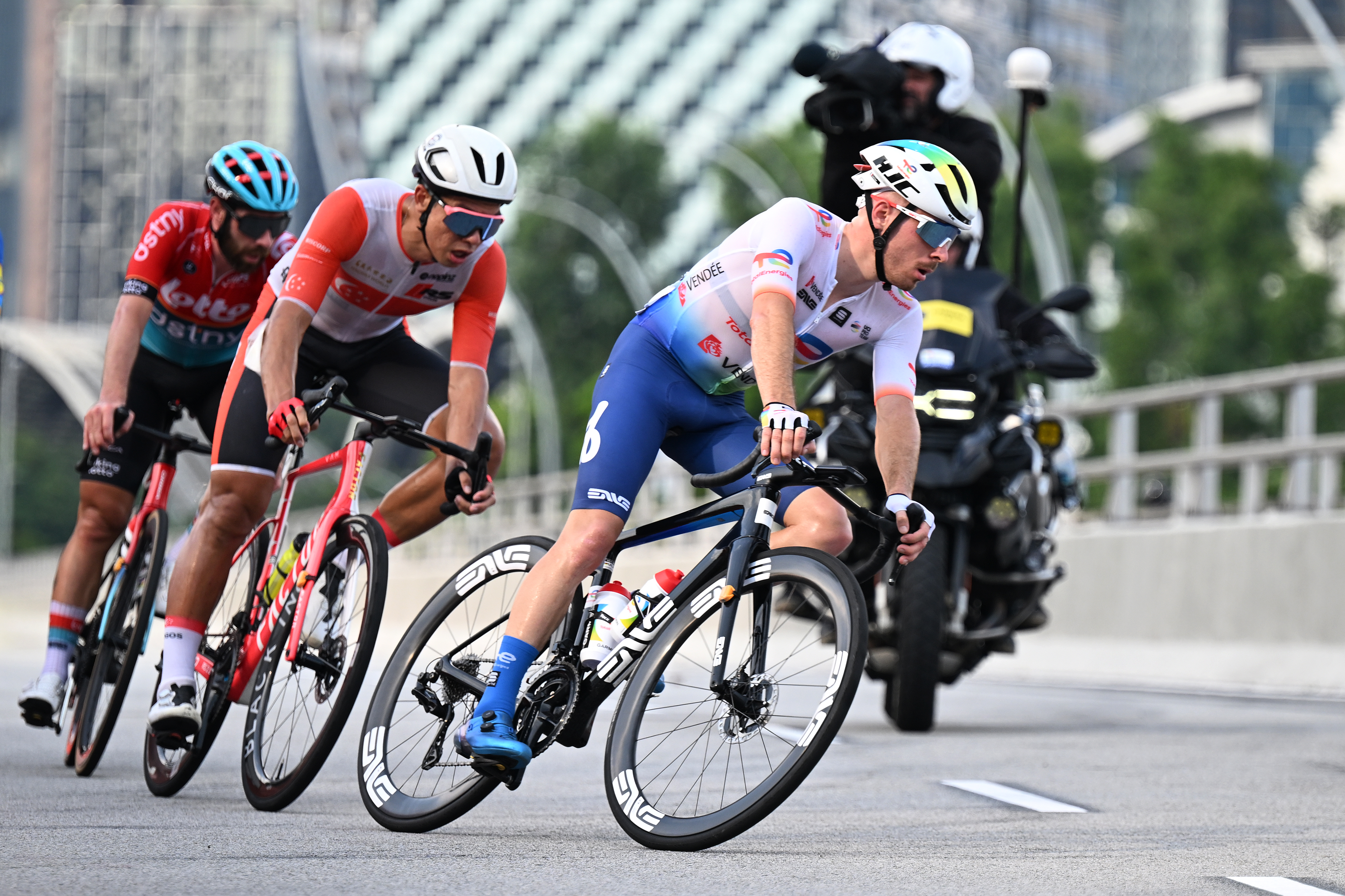 Matteo Vercher of France and Team TotalEnergies competes in the breakaway during the 3rd Tour de France Prudential Singapore 2024.