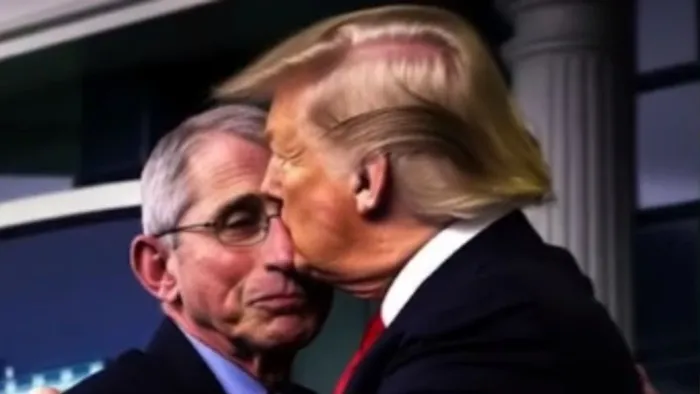 An AI-generated image of President Trump kissing Dr. Fauci