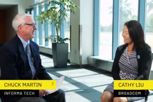  Chuck Martin, editorial director at Informa Tech, talks to Broadcom director and engineer Cathy Li