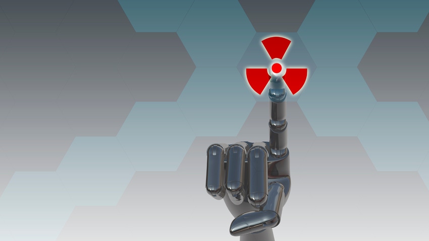 Robot hand pressing the nuclear launch button