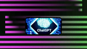 image of phone with the word ChatGPT on the screen