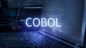 image of a computer with the word COBOL in the middle