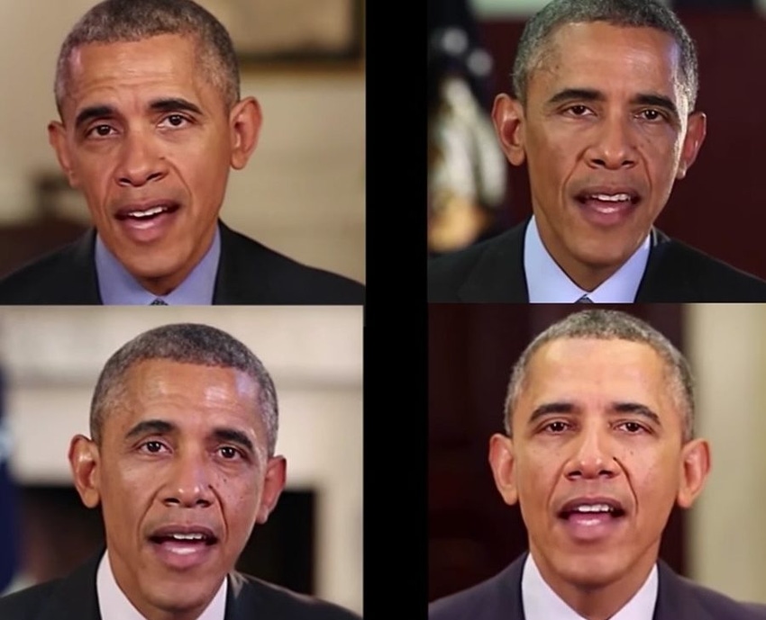 Graphic with four different images of Barack Obama in a grid