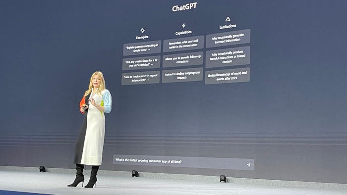 Lauren Kunze, co-CEO of Iconiq talking about ChatGPT on stage at Mobile World Congress 2023