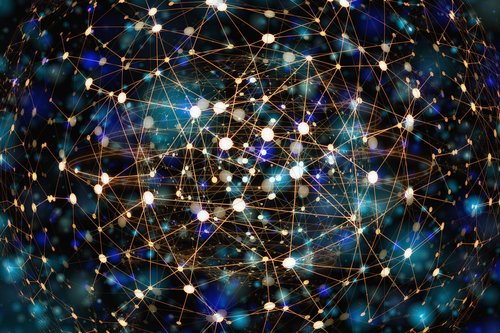 Stylised image of a network of dots on a night sky-like background Stylised image of a network of dots on a night sky-like background