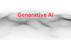 The words Generative AI on a white background with black dots