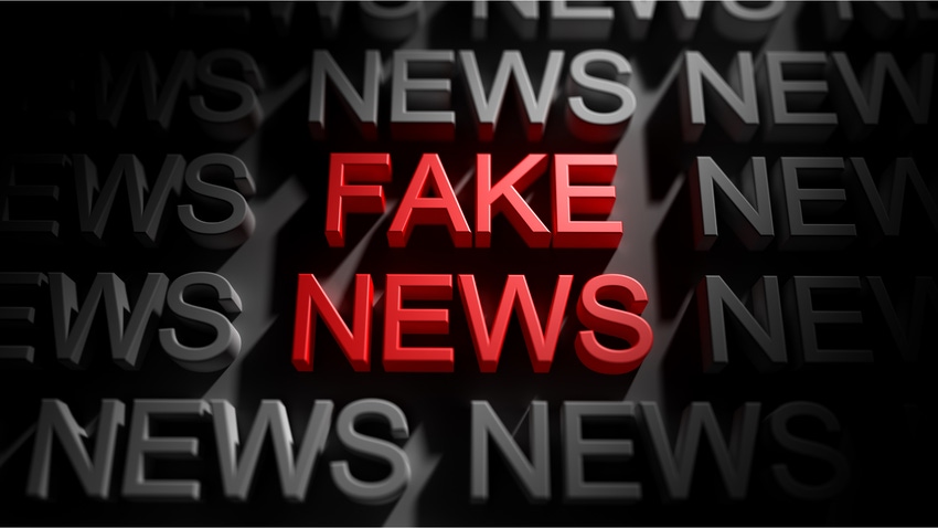 The words Fake News in red on a black background