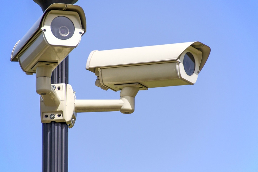 Stock image of CCTV cameras pointed outwards