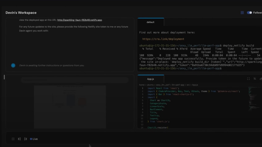 A representation of the Devin platform on a black background