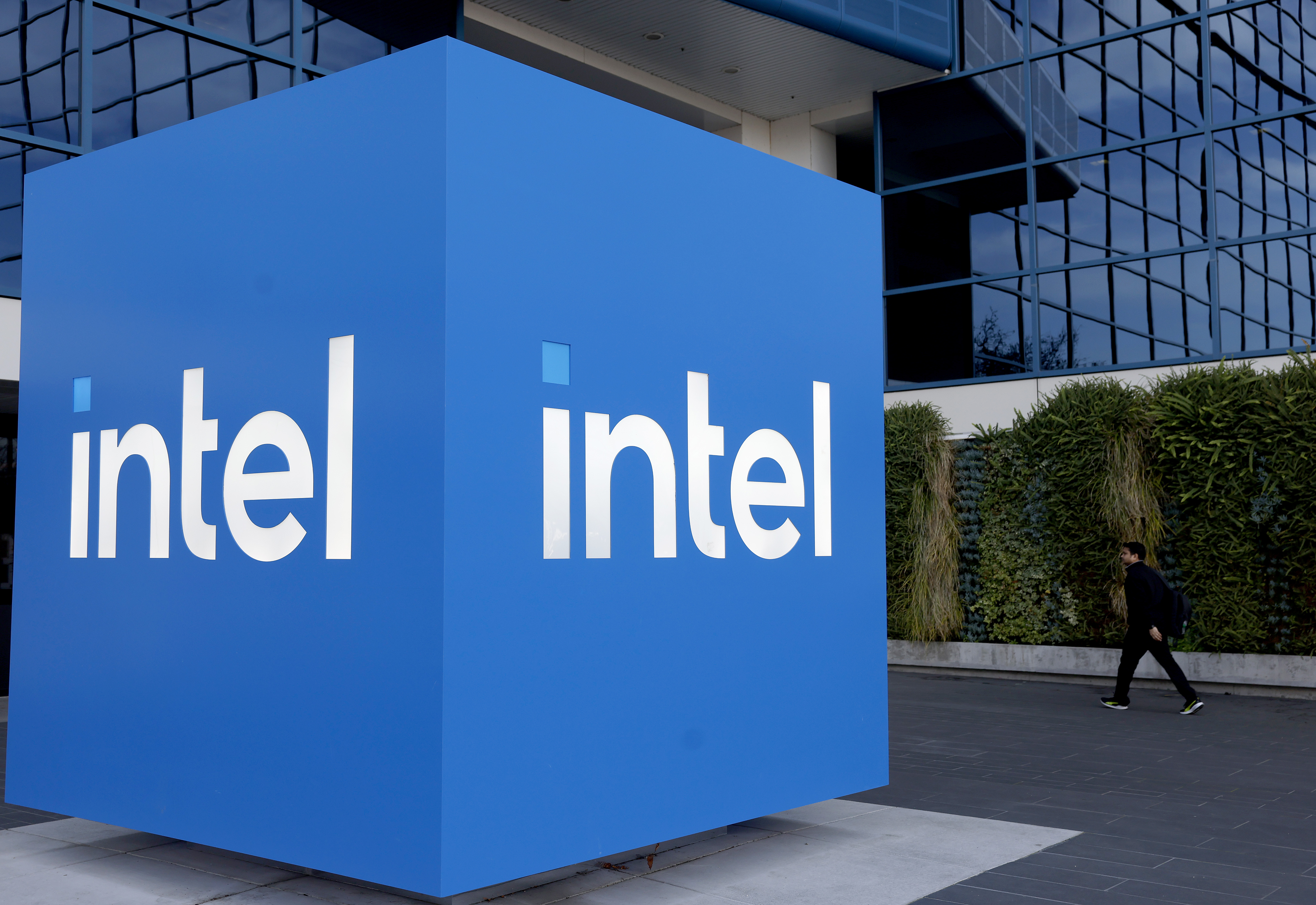Photo of Intel logo on box structure