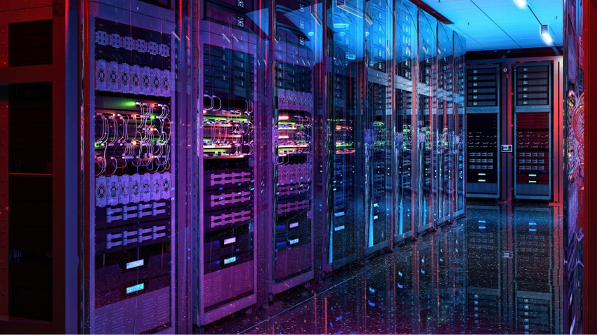 Digital rendering of a series of data center racks
