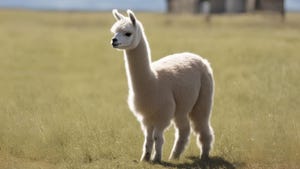 A tiny llama in a field