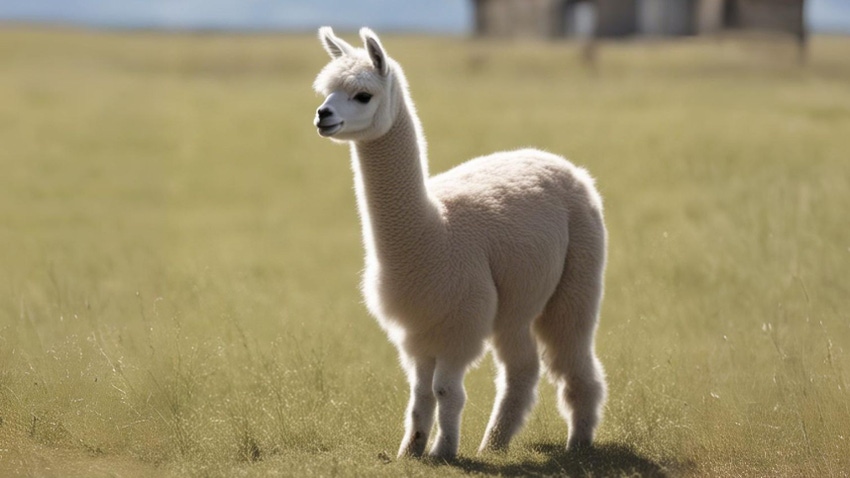 A tiny llama in a field