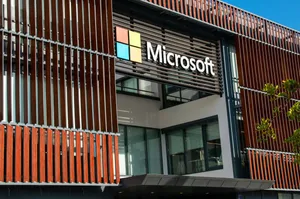 Photo of MIcrosoft logo on building Photo of MIcrosoft logo on building