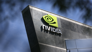 Nvidia logo on a grey building