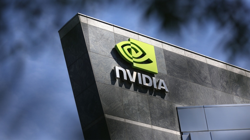 Nvidia logo on a grey building