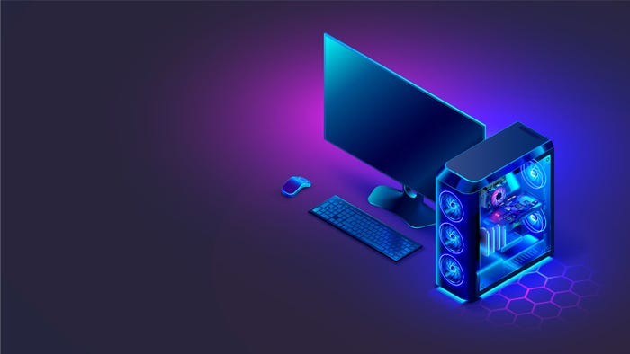 Digital drawing of a desktop AI personal computer on a purple background