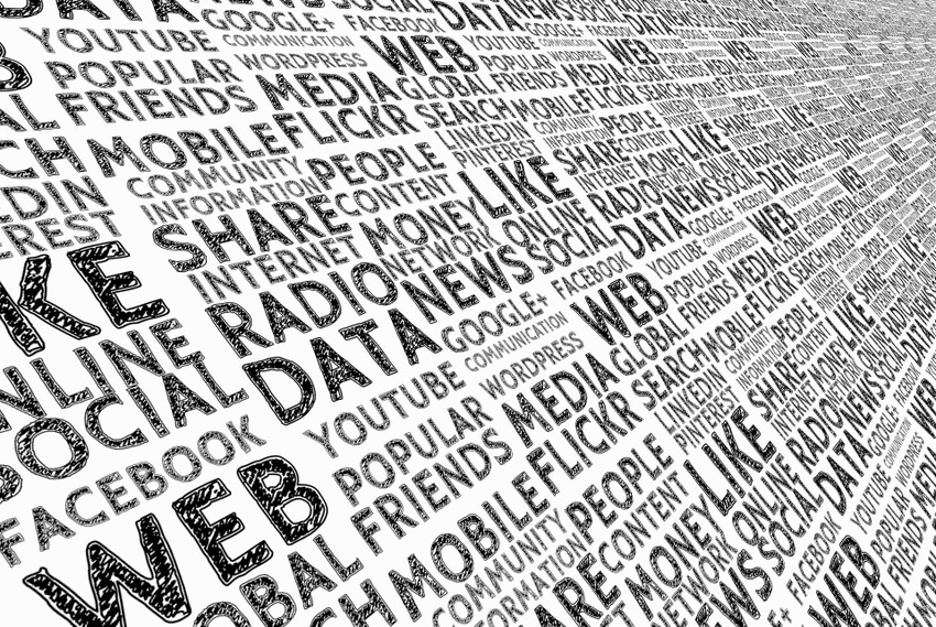 A stock image of words related to social media on a white background A stock image of words related to social media on a white background