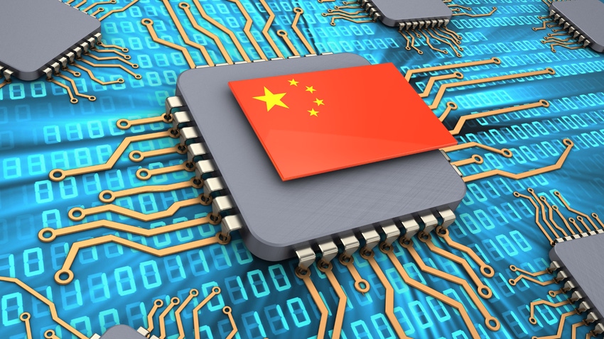 Image of a chip with a Chinese flag