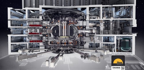 A drawing of the ITER tokamak and integrated plant systems 
