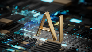 Illustration of a circuit board with the letters AI 