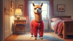 Image of a llama in red pajamas